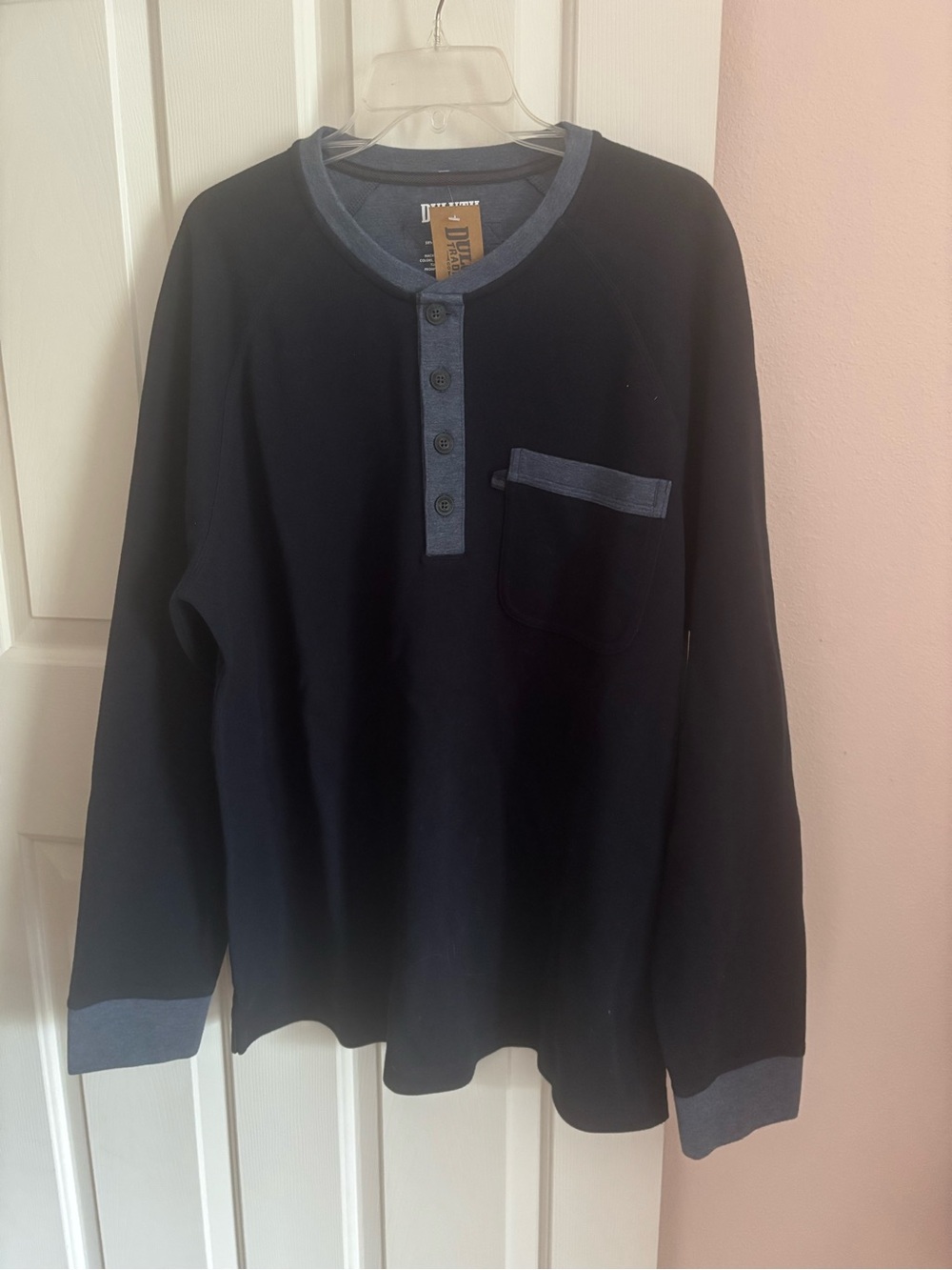 Duluth Trading Heavy Long Sleeve Pullover Shirt W/Pocket Blue Workwear Sz lrg